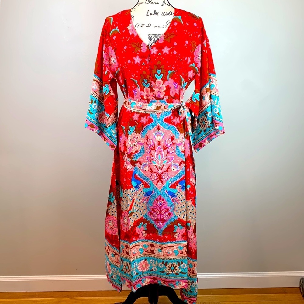 Vibrant Bohemian Kimono Maxi Dress - Picture 7 of 14